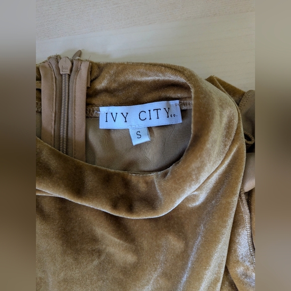 Ivy City Co La La Lady Midi Gold Velvet Long sleeve Modest Mom Dress S - Picture 2 of 16